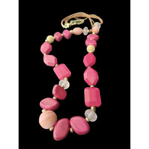 Chicos 22" Leather straps with clear, gold and wooden beads